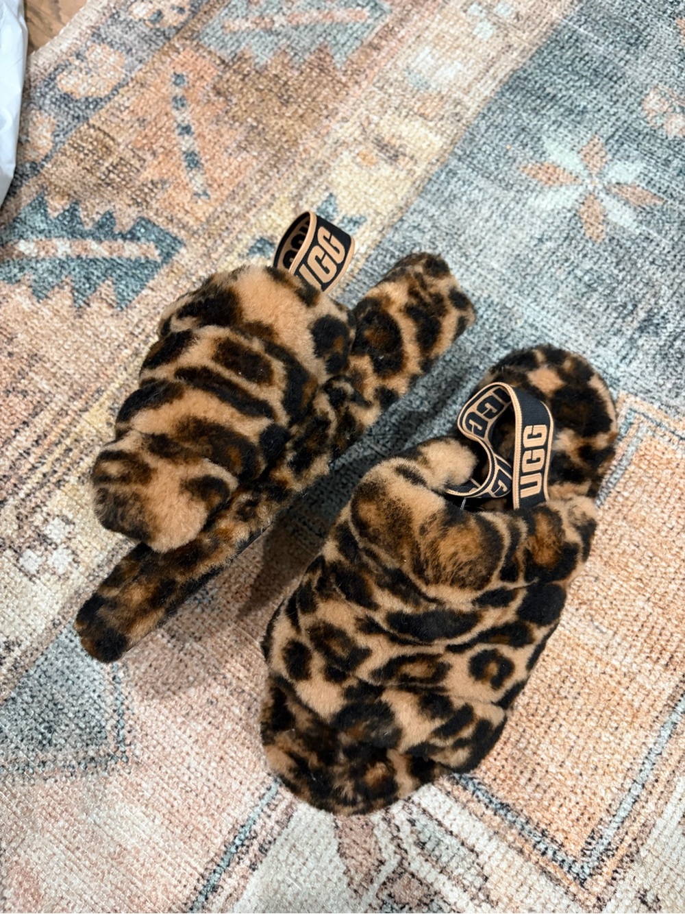 UGG Women’s Fluff Yeah Leopard Print Fuzzy Slippers - Brown